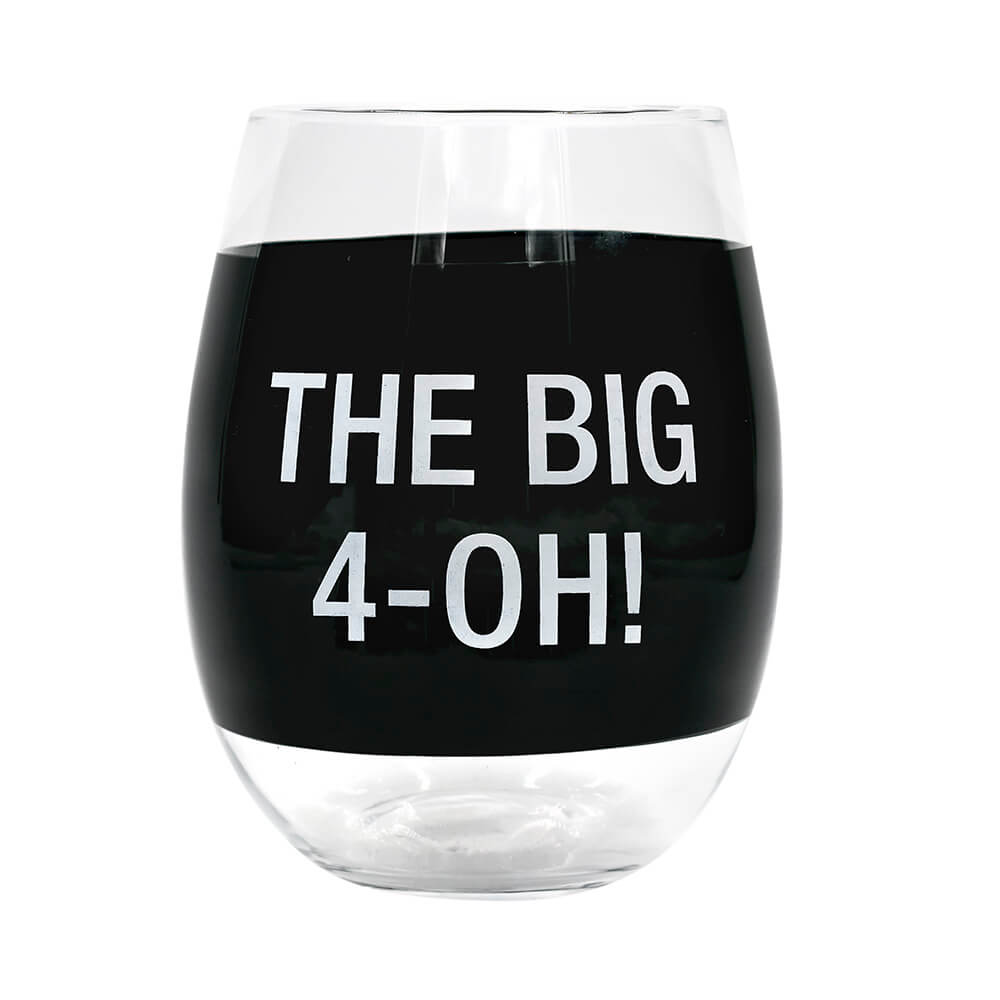 WINE GLASS: THE BIG 4-OH! (BLACK) - Creative Printz